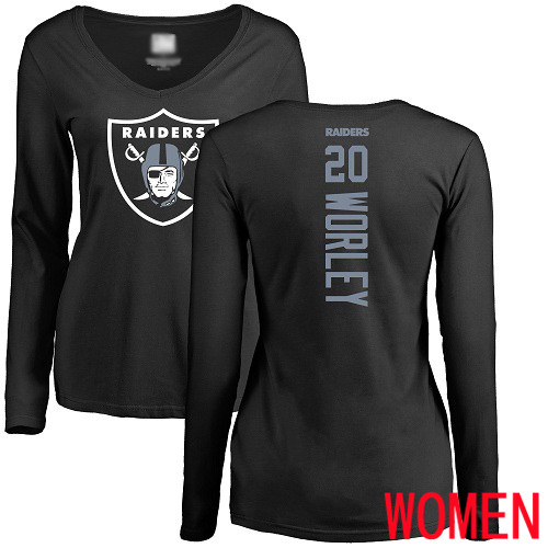 Oakland Raiders Black Women Daryl Worley Backer NFL Football #20 Long Sleeve T Shirt